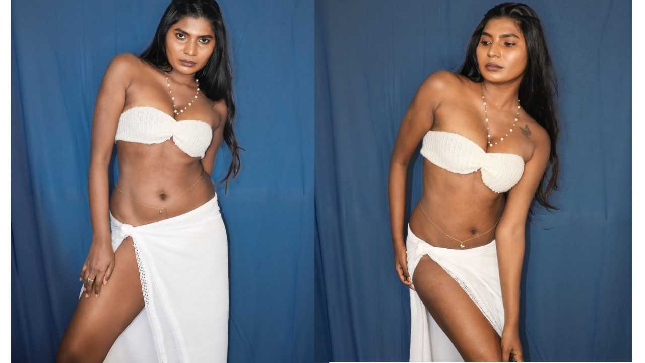 Chennai model stephina alex spicy navel and thighs exposed in spicy outfit